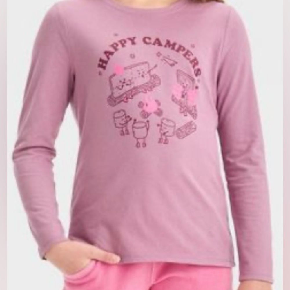 NWT Cat & Jack Girls Plum Long Sleeve Graphic T-Shirt lightweight fabric
